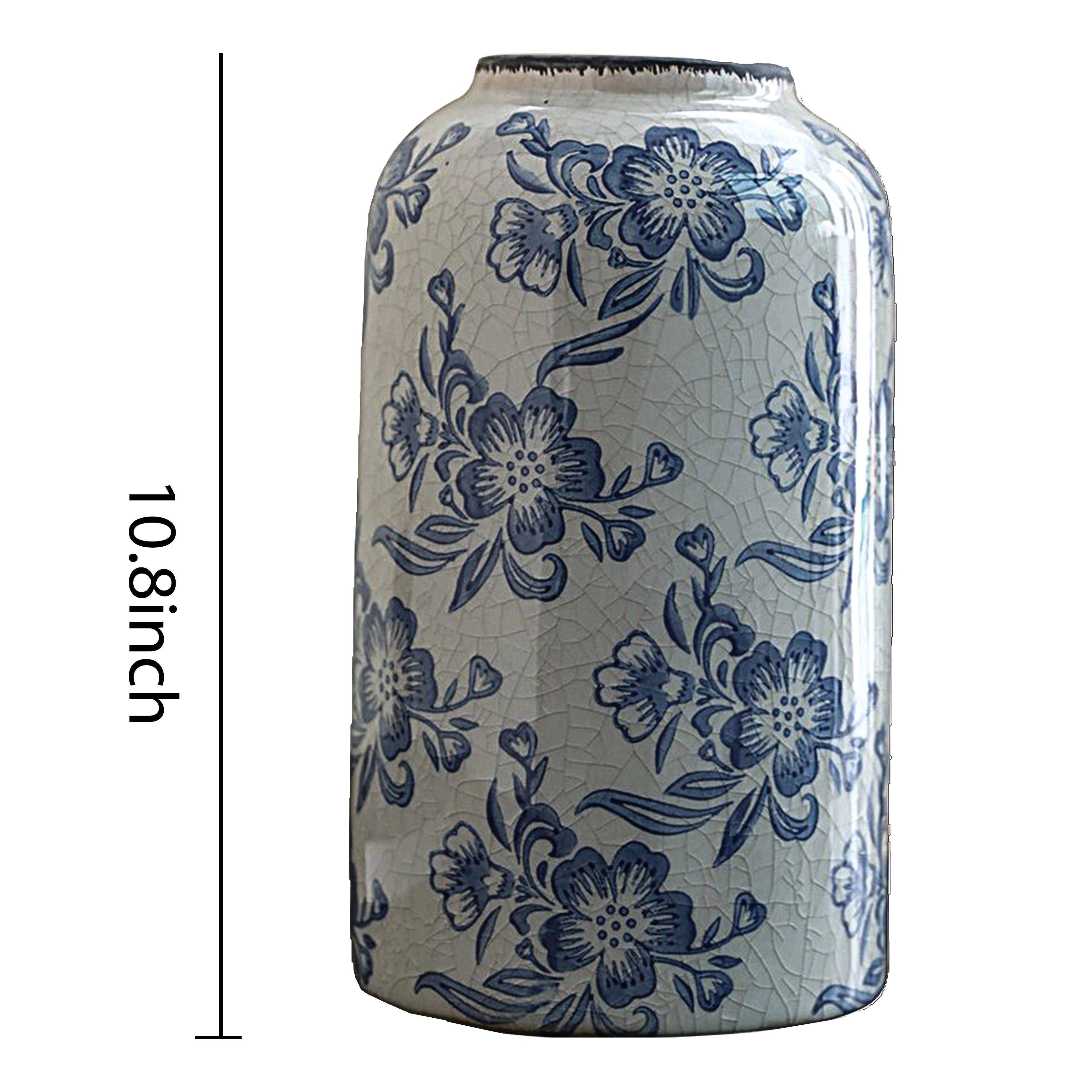 10.8" Blue Floral Ceramic Vase - Decorative Home Accent